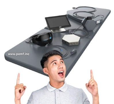 Excited man pointing at PEMF device