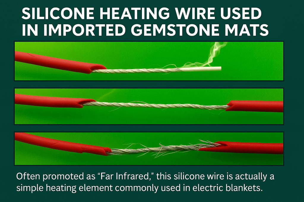 Silicone heating wire used in imported gemstone mats, often marketed as far infrared but actually a simple heating element similar to those in electric blankets.