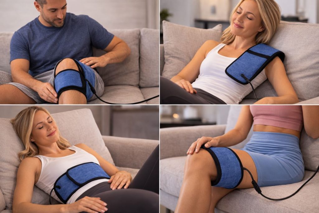 Smart Pulser PEMF wrap used on knee shoulder stomach and leg for targeted therapy