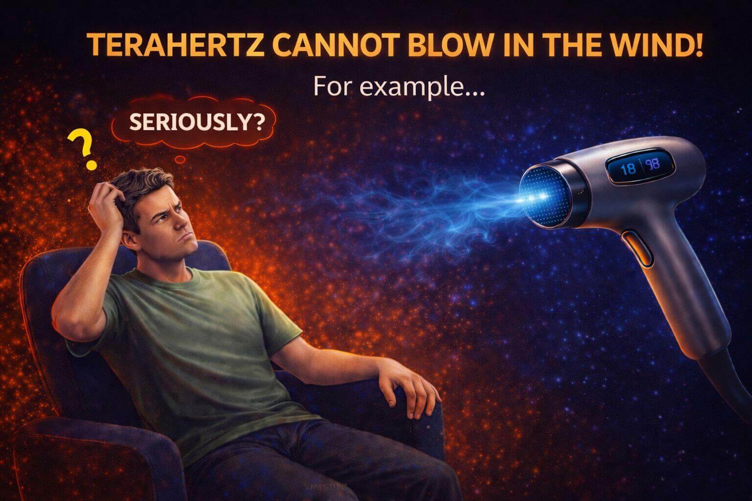 Terahertz wand airflow demonstration showing that terahertz cannot be blown through air like wind