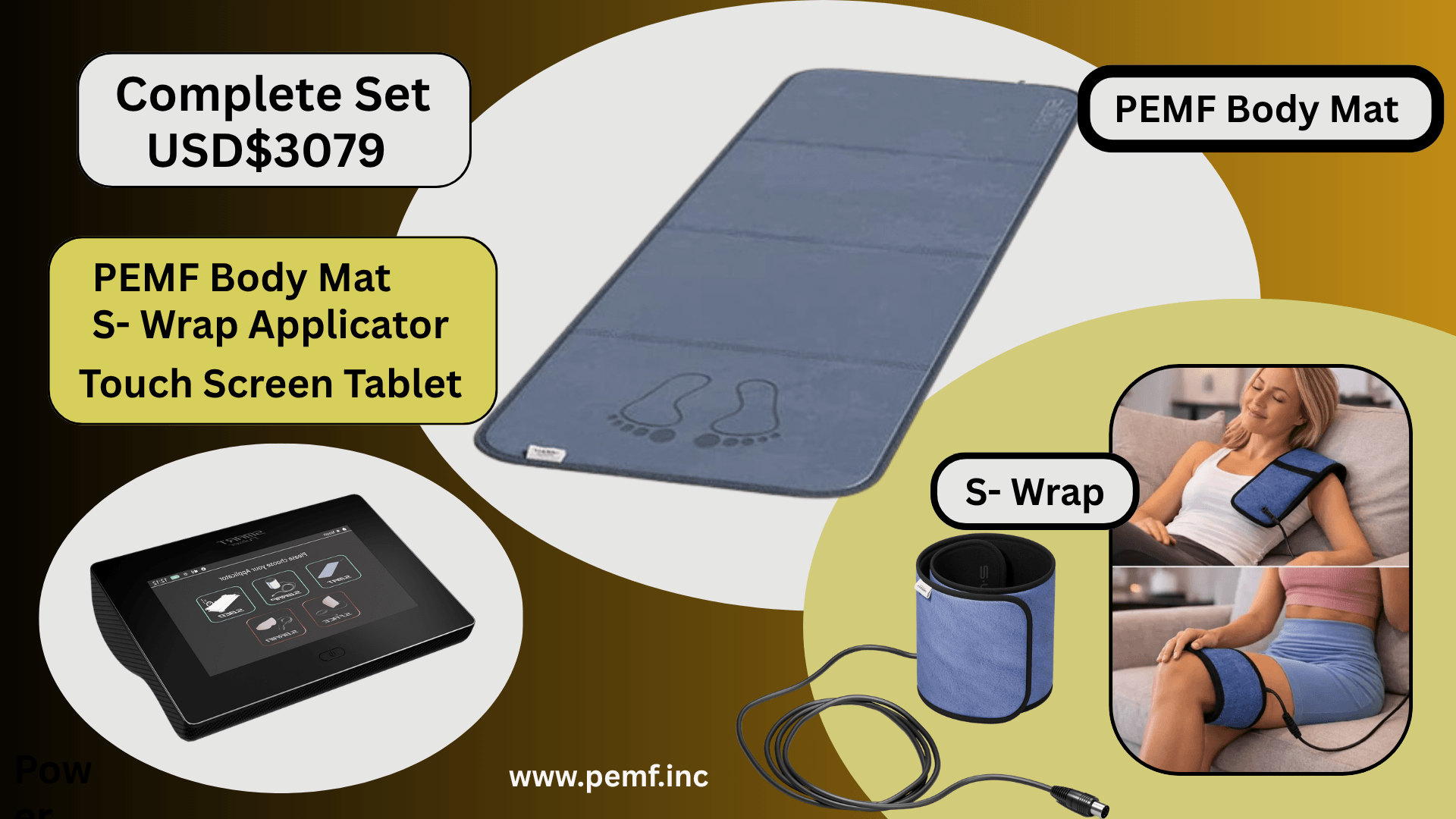 PEMF whole body mat and flexible wrap applicator with touchscreen controller
