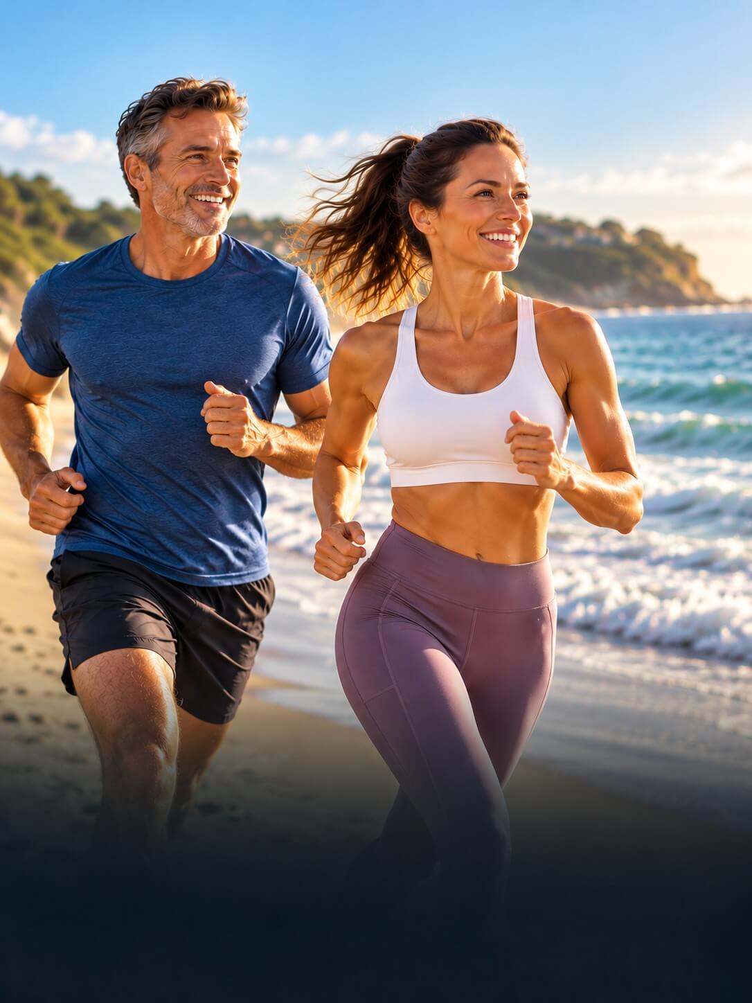 Couple jogging along the beach